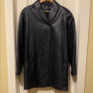 The Old Hide House Women's Deep Navy Leather Jacket Mid Length